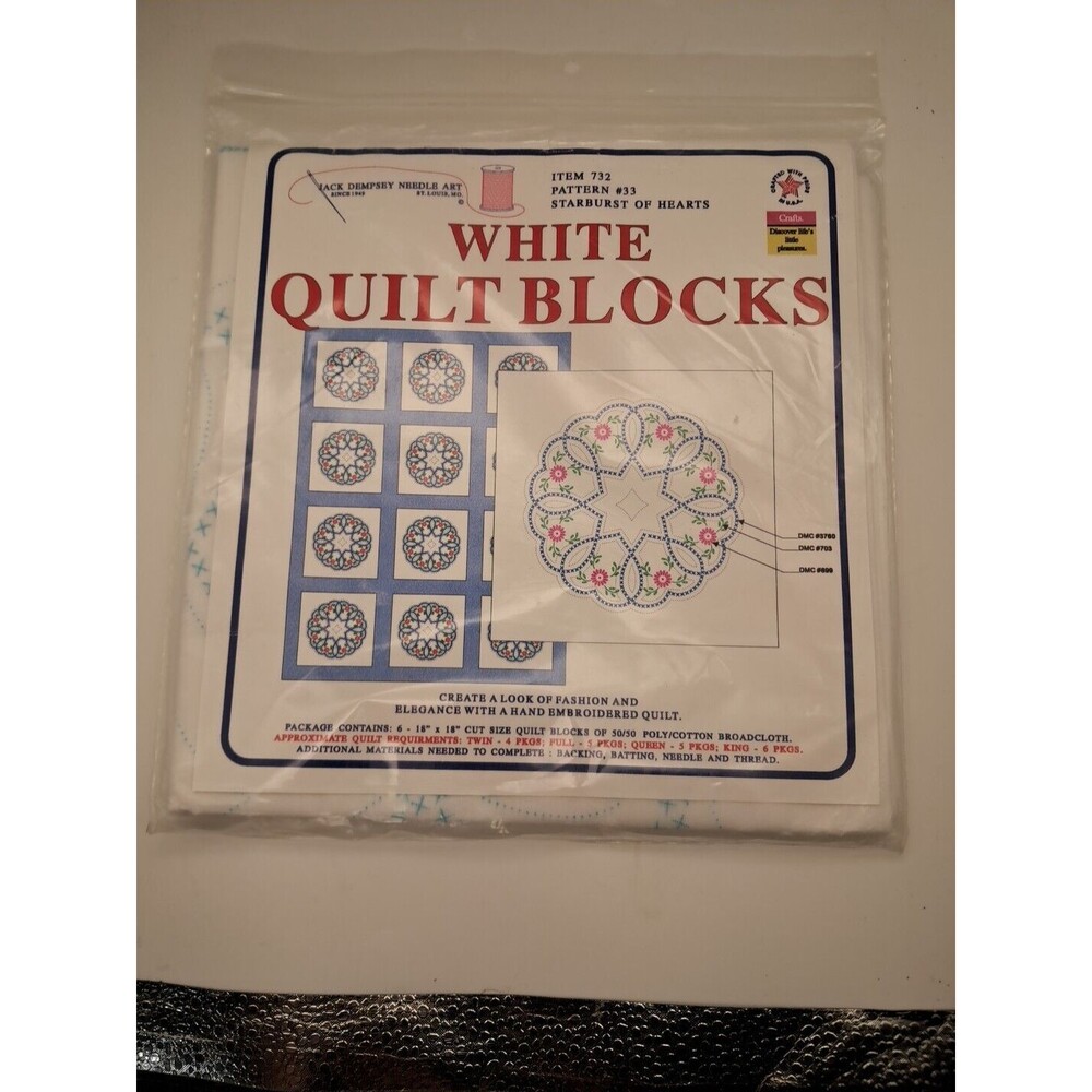 Jack Dempsey Needle Art Quilt Blocks Starburst of Hearts
